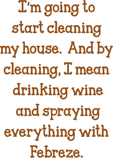 I’m going to start cleaning my house. And by cleaning, I mean drinking wine and spraying everything with Febreze