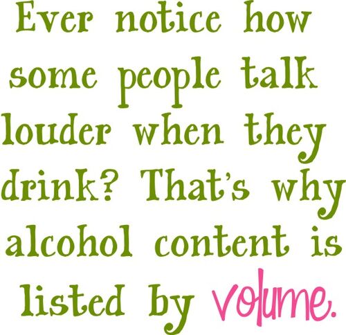 Ever notice how some people talk louder when they drink? That’s why alcohol content is listed by volume.