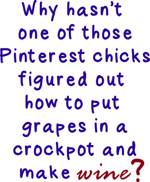 Why hasn’t one of those Pinterest chicks figured out how to put grapes in a crockpot and make wine?