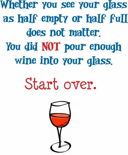 Whether you see your glass as half empty or half full does not matter. You did NOT pour enough wine into your glass. Start over.