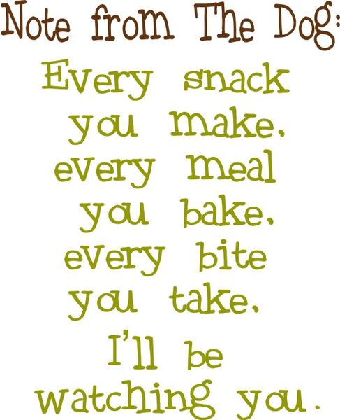 Note from The Dog: Every snack you make. Every meal you bake Every bite you take. I’ll be watching you.