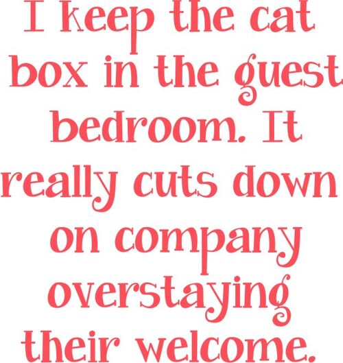 I keep the cat box in the guest bedroom. It really cuts down on company overstaying their welcome.