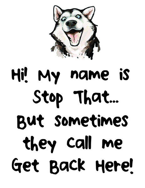 Hi! My name is Stop That! But sometimes they call me Get Back Here!