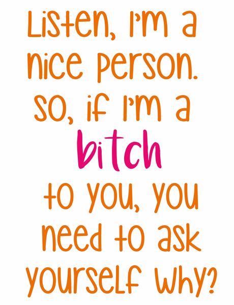 Listen, I'm a nice person. So, if I'm a bitch to you, you need to ask yourself why.