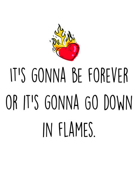 It's gonna be forever, or it's gonna go down in flames.