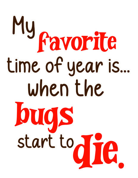 My favorite time of year is when the bugs die.