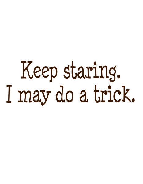 Keep staring. I may do a trick.