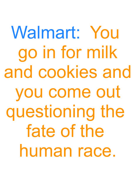 Walmart: You go in for milk and cookies and you come out questioning the fate of the human race.