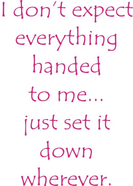 I don?t expect everything handed to me? just set it down wherever.