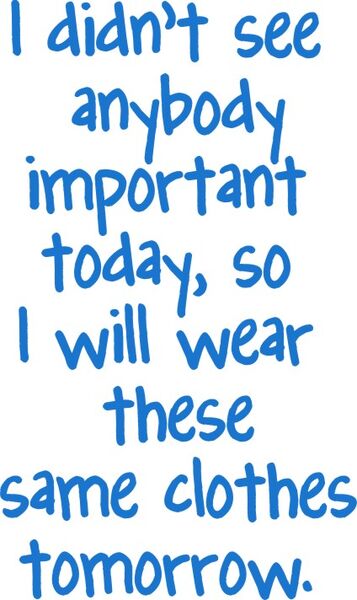 I didn’t see anyone important today, so I will wear these same clothes tomorrow.