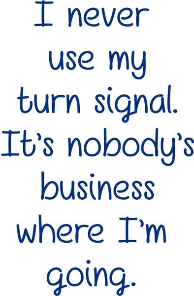 I never use my turn signal. It’s nobody’s business where I’m going.