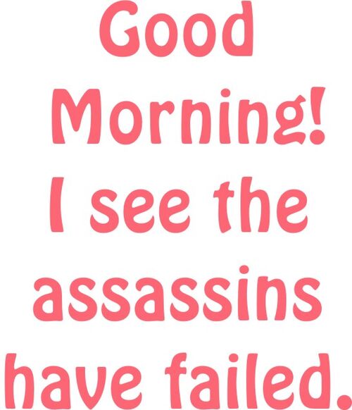 Good Morning I see the assassins have failed.