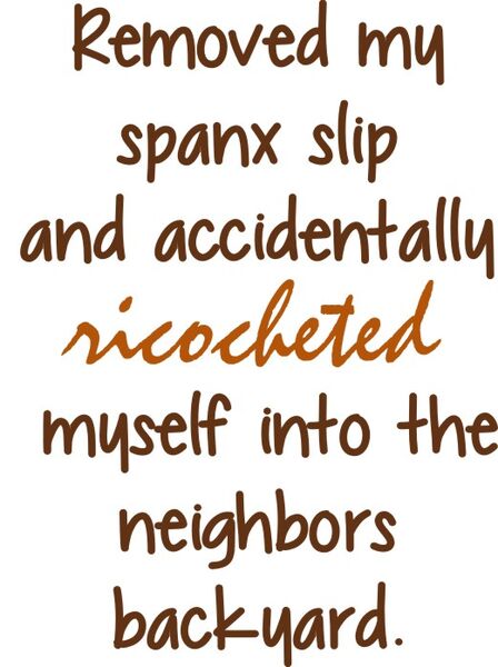 Removed my spanx slip and acidentally rocohcheted myself into the neighbors back yard.