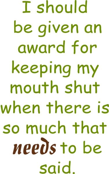 I should be given an award for keeping my mouth shut when there is so much that needs to be said,