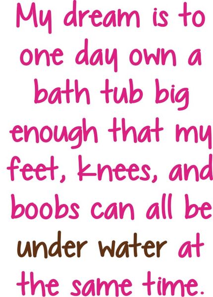 My dream is to one day own a bath tub big enough thay my feet, knees, and boobs can all be under water at the same time.