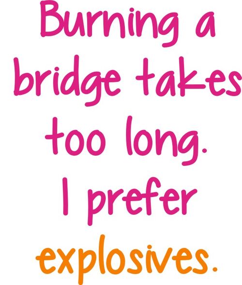 Burning a bridge takes too long. I prefer explosives.