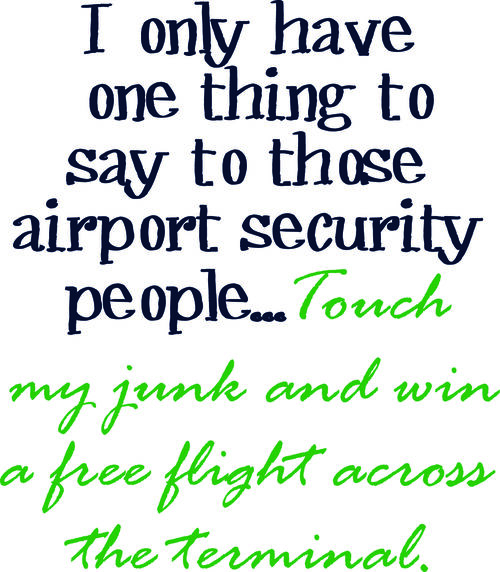 I only have one thing to say to those airport security people?Touch my junk and win a free flight across the terminal.