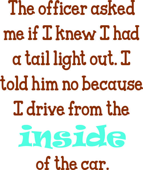 The officer asked me if I knew I had a tail light out. I told him no, because I drive from the insid