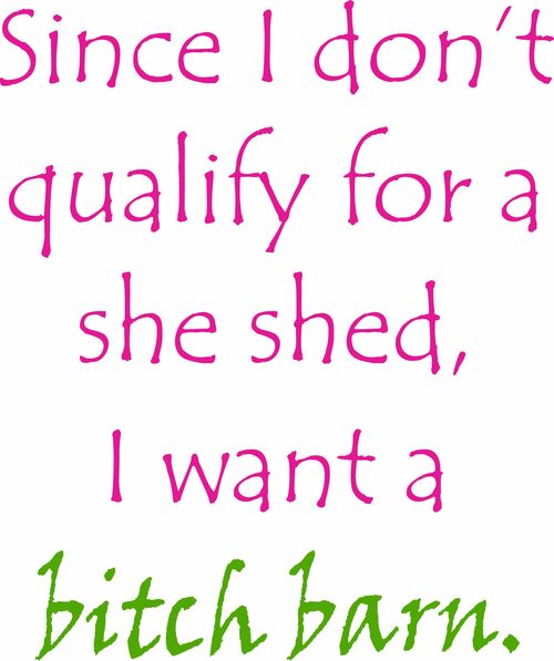 Since I don’t qualify for a she shed, I want a bitch barn.