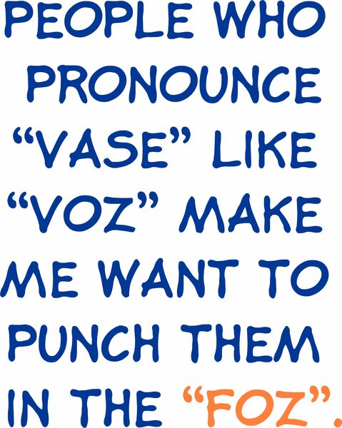 People who pronounce 'vase' like 'voz' makes me want to punch them inb the 'foz'.