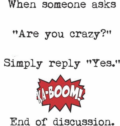 When someone asks "Are you crazy?" Simply reply, "Yes." Kaboom. End of discussion.