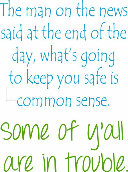 The man on the news said that at the end of the day, what's going to keep you safe is common sense. Some of y'all are in trouble.