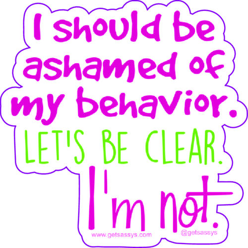 I should be ashamed of my behavior. Let's be clear. I'm not.