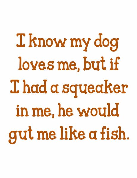 I know my dog loves me, but if I had a squeaker in me, he would gut me like a fish.