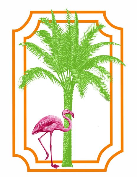 Green Palm Tree with Flamingo