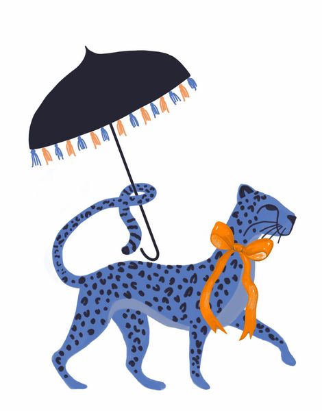 Blue Cheetah with Umbrella