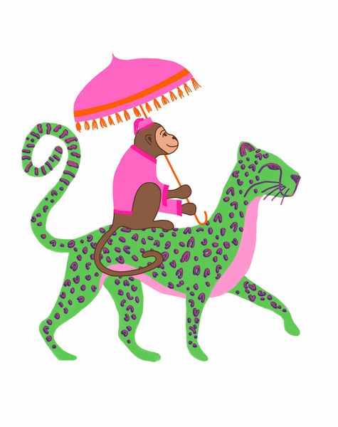 Green Cheeta with Monkey and Umbrella