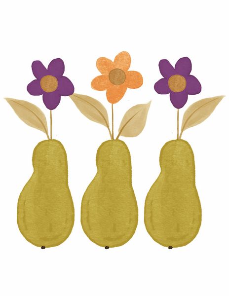 Three Pears with Flowers