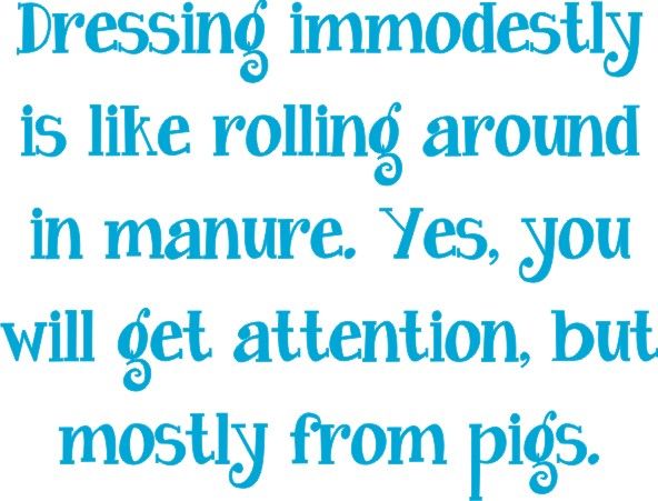 Dressing immodestly is like rolling around in manure.Yes, you’ll get attention, but mostly from pigs.