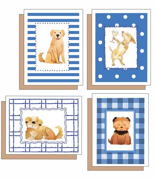 Boxed Note Cards-Blue Dogs 8 Note Crads 2 each of 4 Designs