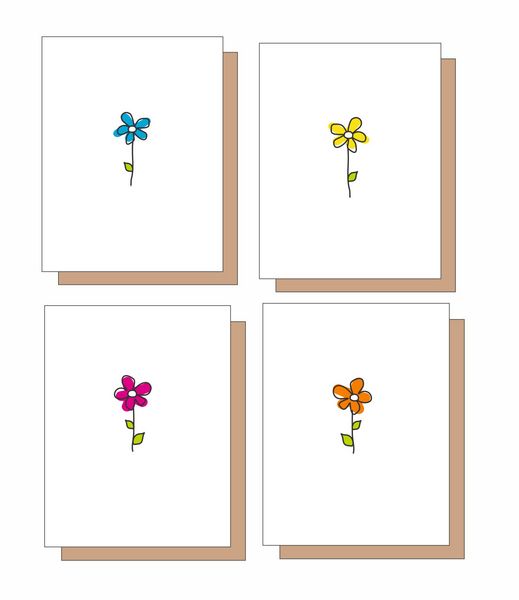 Boxed Note Cards- Small Flower 8 Note Crads 2 each of 4 Desi