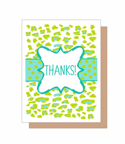 Boxed Note Cards-Blue and Green Leopard Thanks 8 Note Crads