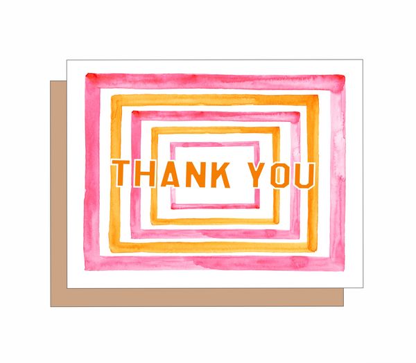 Boxed Note Cards- Pink and Orange Sqaure Thank You 8 Note C