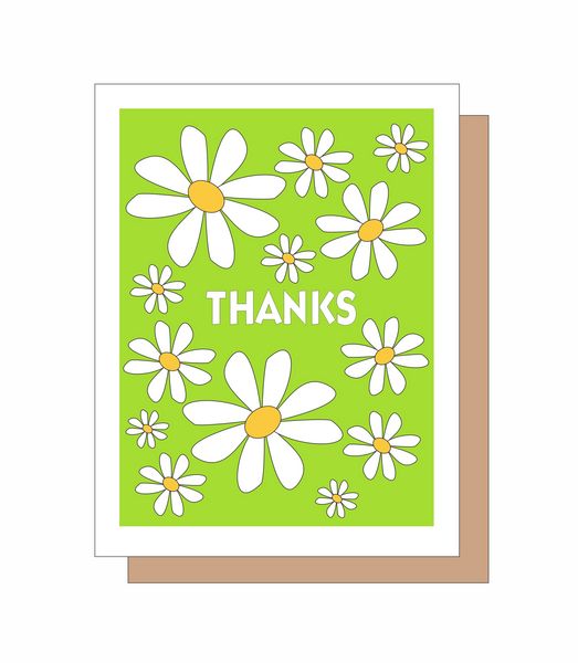 Boxed Note Cards-Green Daisy Thanks 8 Note Crads 8 Self Sea