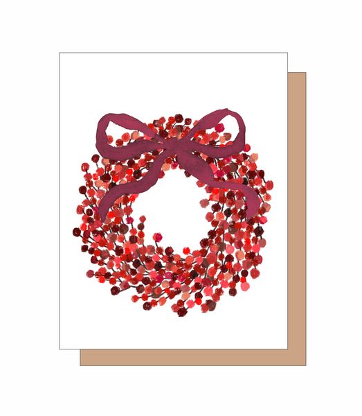 Boxed Note Cards-Cranberry Wreath 8 Note Crads 8 Self Seali