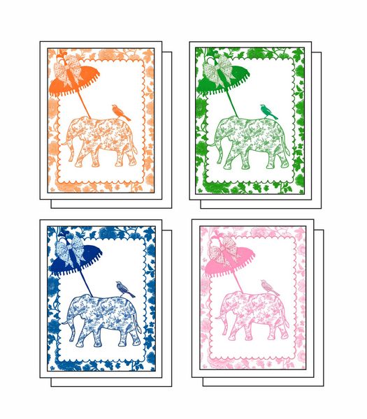 Chinoiserie Elephants 8 Note Crads 2 each of 4 Designs 8 S