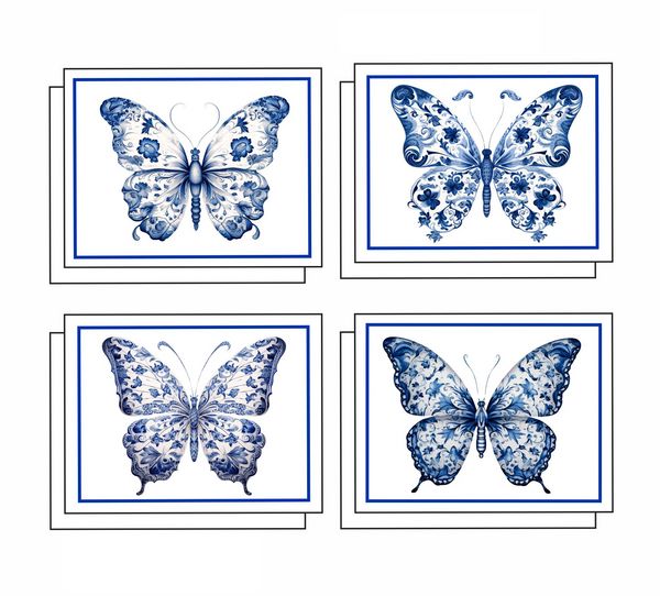 Cinoiserie Butterflies 8 Note Crads 2 each of 4 Designs 8