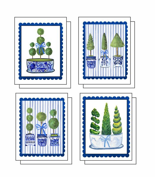 Triple Topiary Collection 8 Note Crads 2 each of 4 Designs