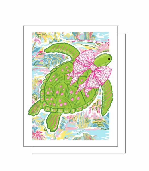 Sea Turtle with Bow 8 Note Crads 8 Self Sealing White Envelopes Blank Inside