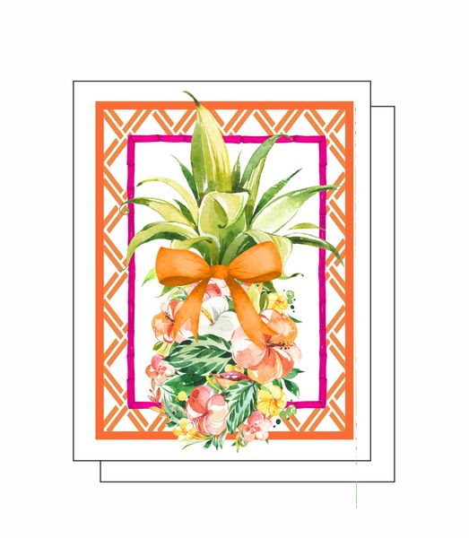 Tropical Pineapple 8 Note Crads 8 Self Sealing White Envelopes Blank Inside