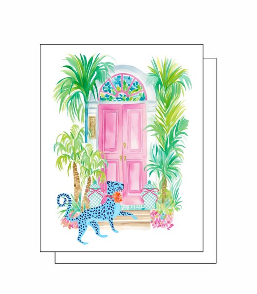 Palm Beach Door with Cheetah 8 Note Crads 8 Self Sealing White Envelopes Blank Inside