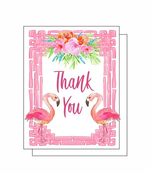 Thank You Flamingos 8 Note Crads 8 Self Sealing White Envelopes Blank Inside