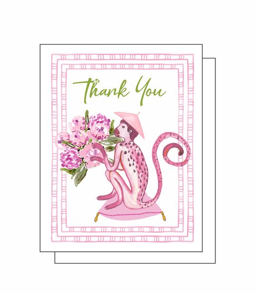 Thank You Floral Monkey 8 Note Crads 8 Self Sealing White Envelopes Blank Inside