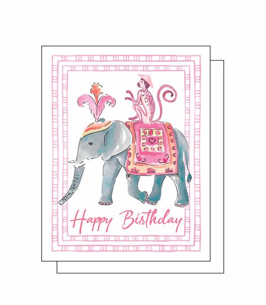 Happy Bithday Circus Elephant 8 Note Crads 8 Self Sealing White Envelopes Blank Inside