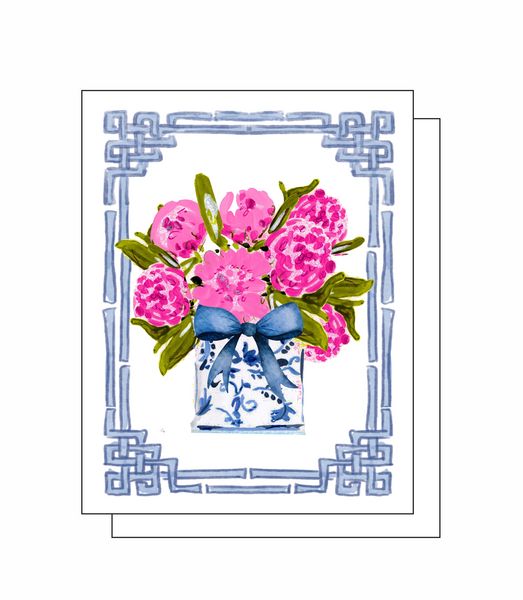 Peony Chinoiserie Bouquet 8 Note Crads 8 Self Sealing White Envelopes Blank Inside