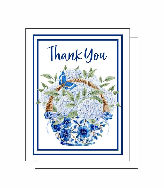 Thank You Chinoiserie Basket 8 Note Crads 8 Self Sealing White Envelopes Blank Inside